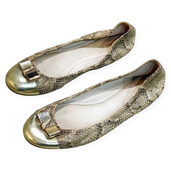 Coach 9 Demi Ballet Flats Snakeskin Patent Leather Toe Cap Slip-On Foldable Bow - Picture 2 of 8